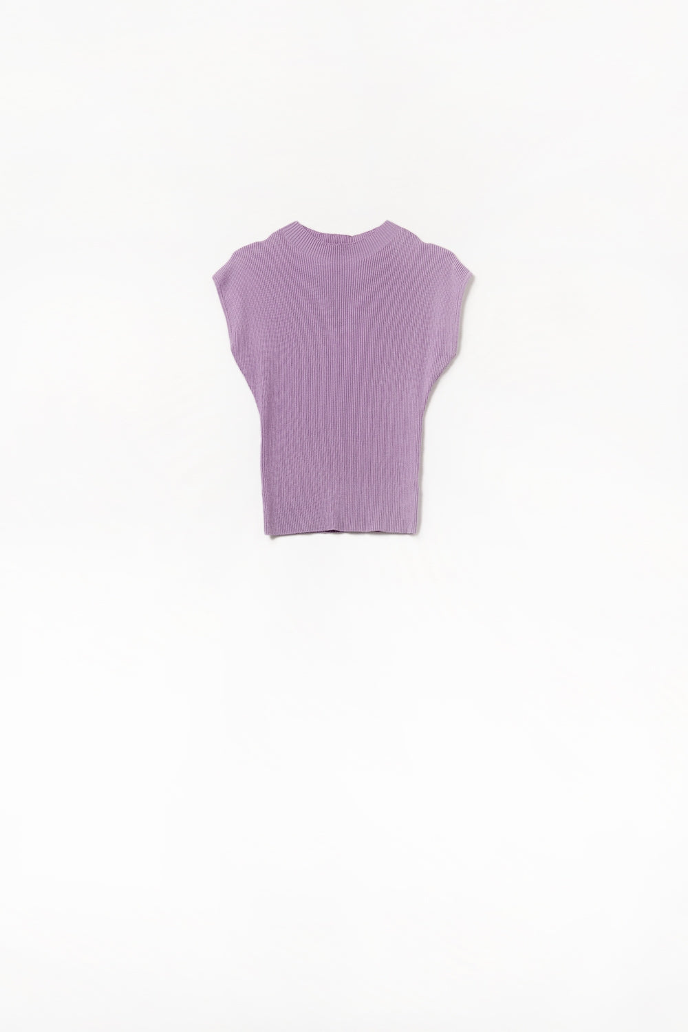 High Neck short Sleeves ribbed sweater in lilac - Jumpers