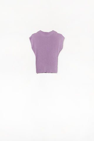 High Neck short Sleeves ribbed sweater in lilac