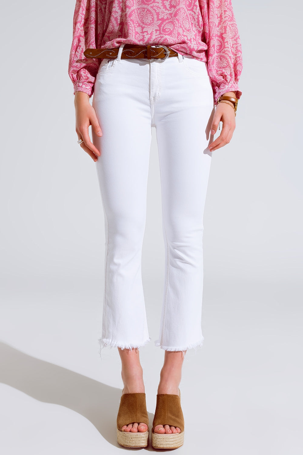 High Rise Basic Flared Jeans In White - Jeans