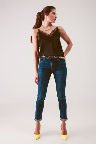 Jeans skinny de cintura alta em azul médio