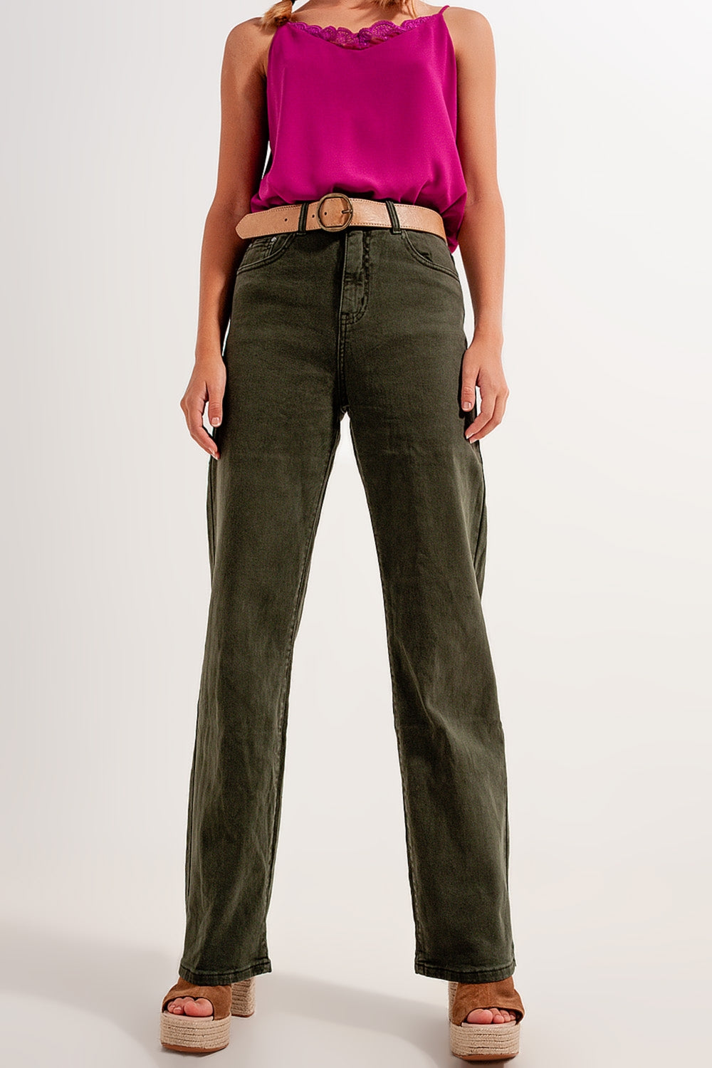 high rise slouchy mom jeans in green Q2 Jeans BoutiqueLua