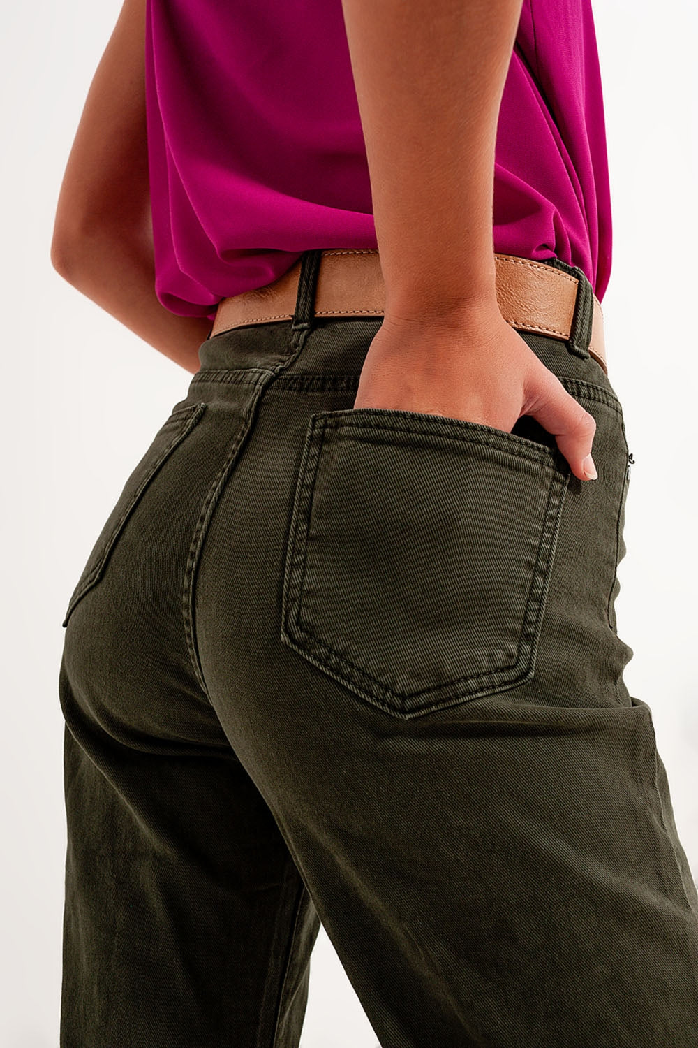 high rise slouchy mom jeans in green Q2 Jeans BoutiqueLua