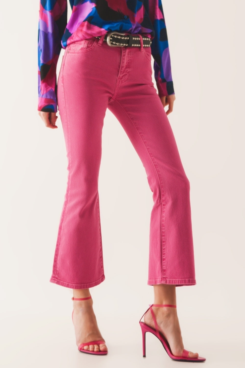 High waist flare jean in pink - Jeans
