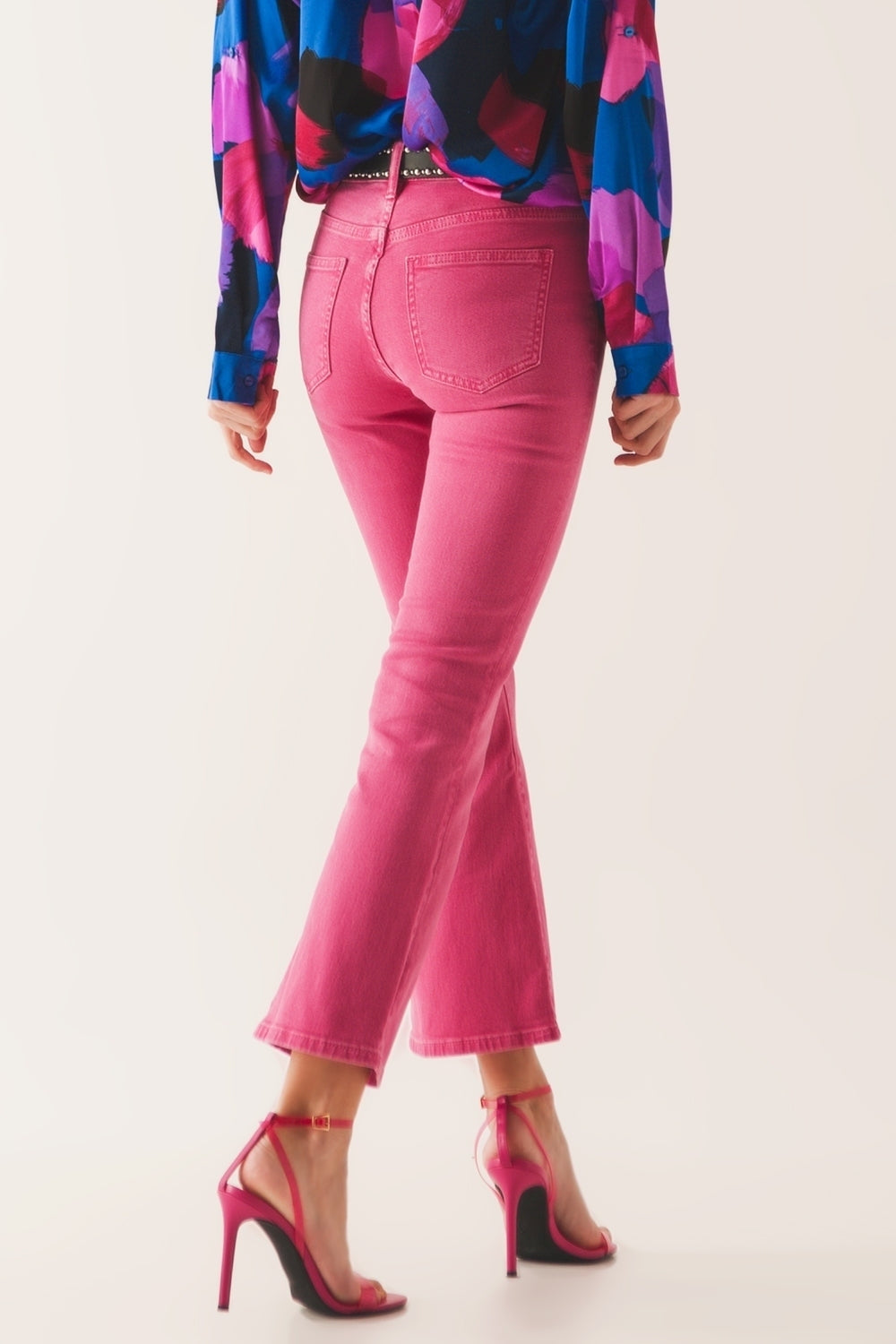 High waist flare jean in pink - Jeans
