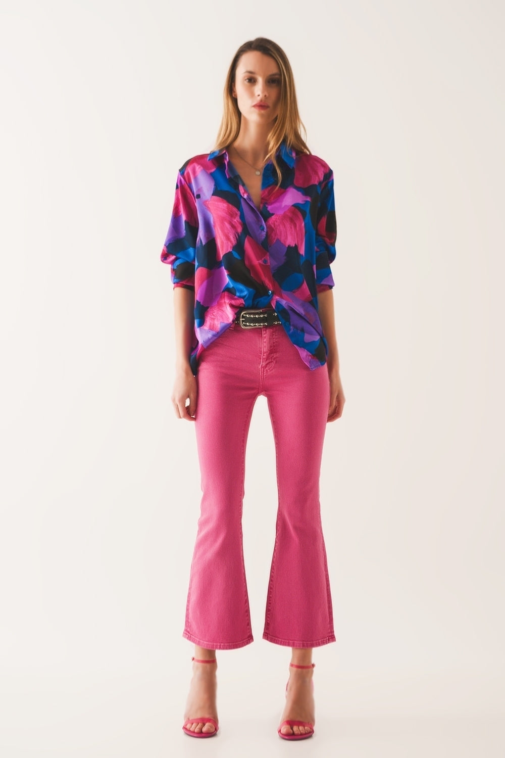 High waist flare jean in pink - Jeans