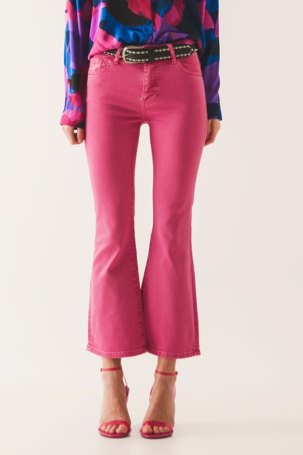 High waist flare jean in pink - Jeans