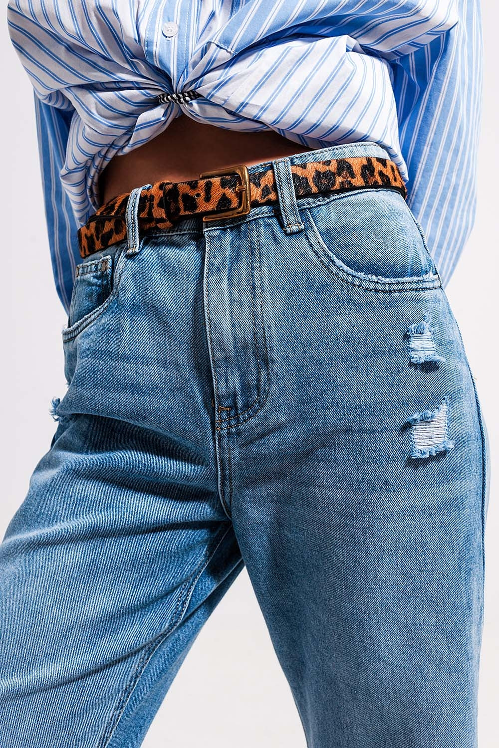 High waist jeans with split hem in vintage wash - Jeans