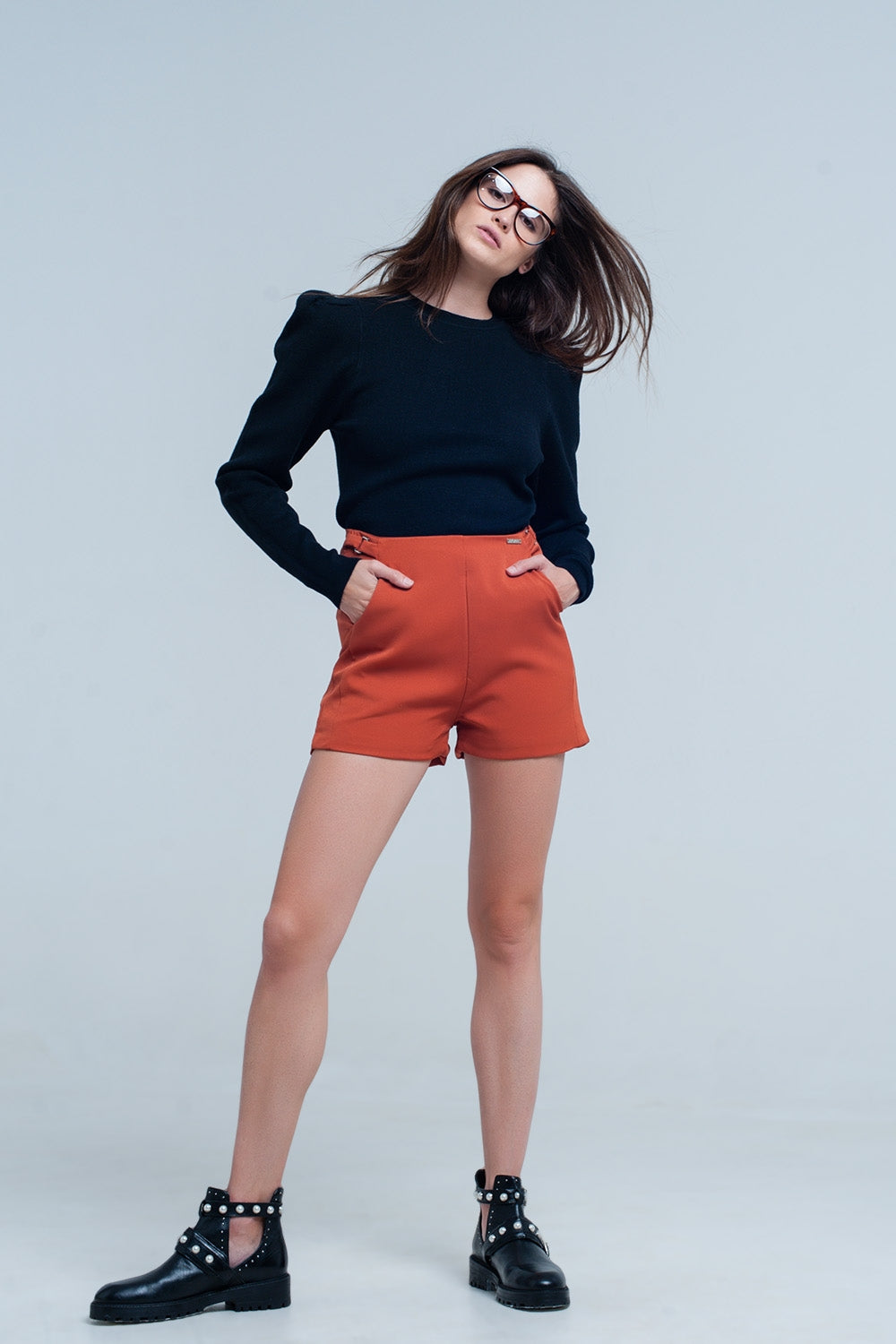High waist orange shorts - Trousers