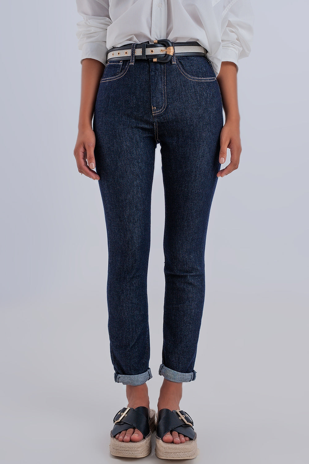 High waisted basic jean in dark blue - Jeans