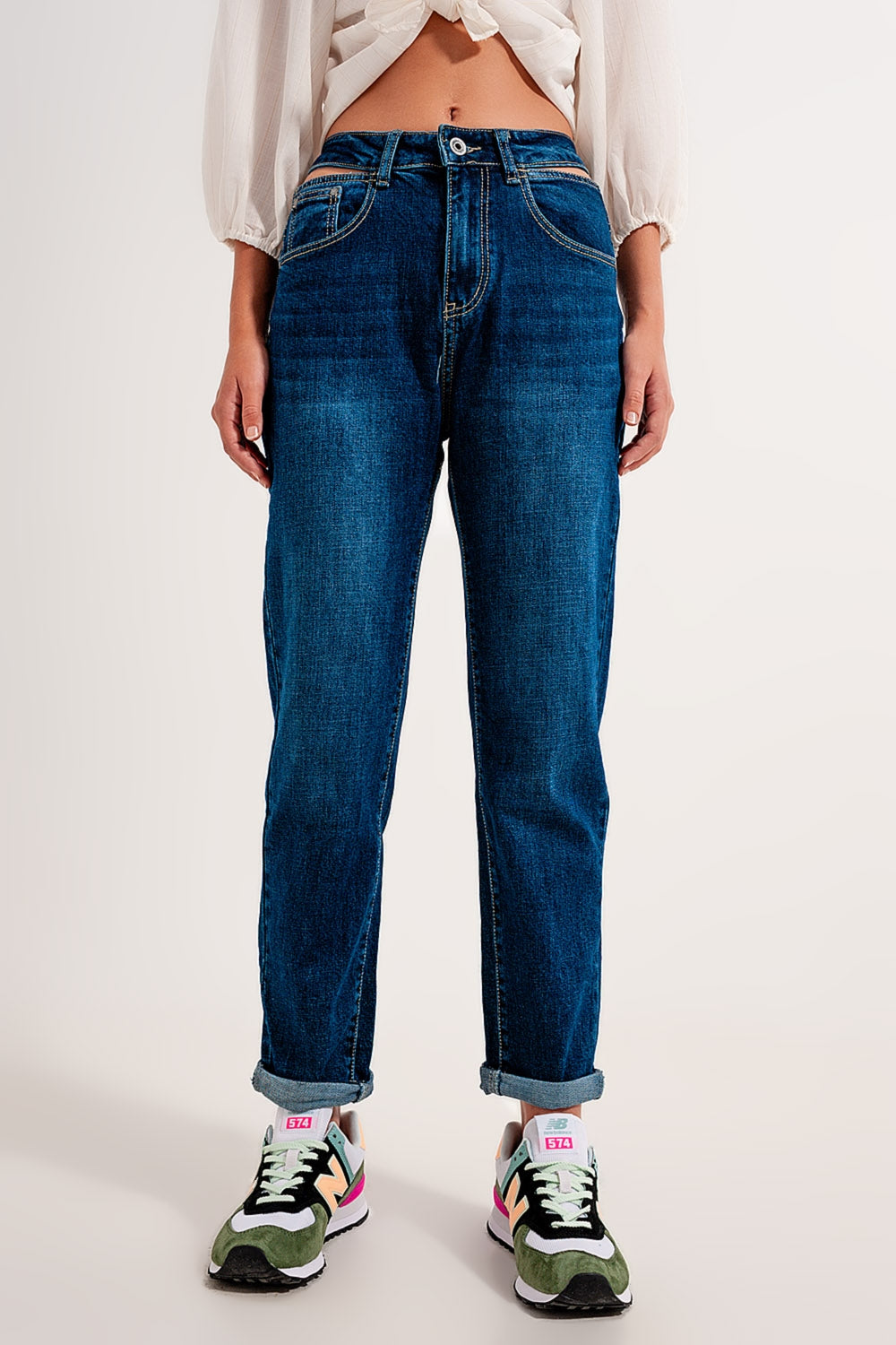 High waisted blue cut out slim jeans Q2 Jeans BoutiqueLua