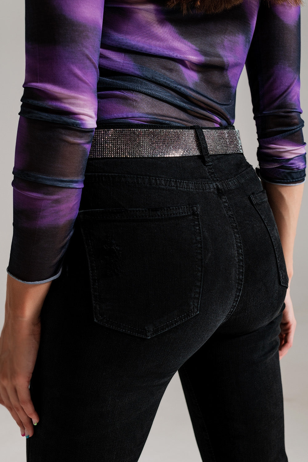 High waisted skinny jeans Distressed At The Hem in Black Q2 Jeans BoutiqueLua