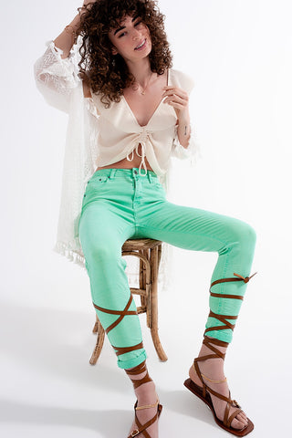 Jeans skinny de cintura alta em pistache