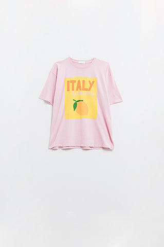 Italy La Dolce Vita Baby Pink T-shirt With Graphic Print