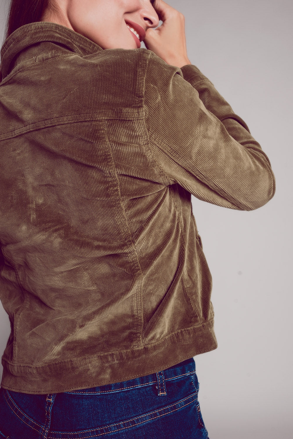 Khaki cropped cord jacket - Jackets