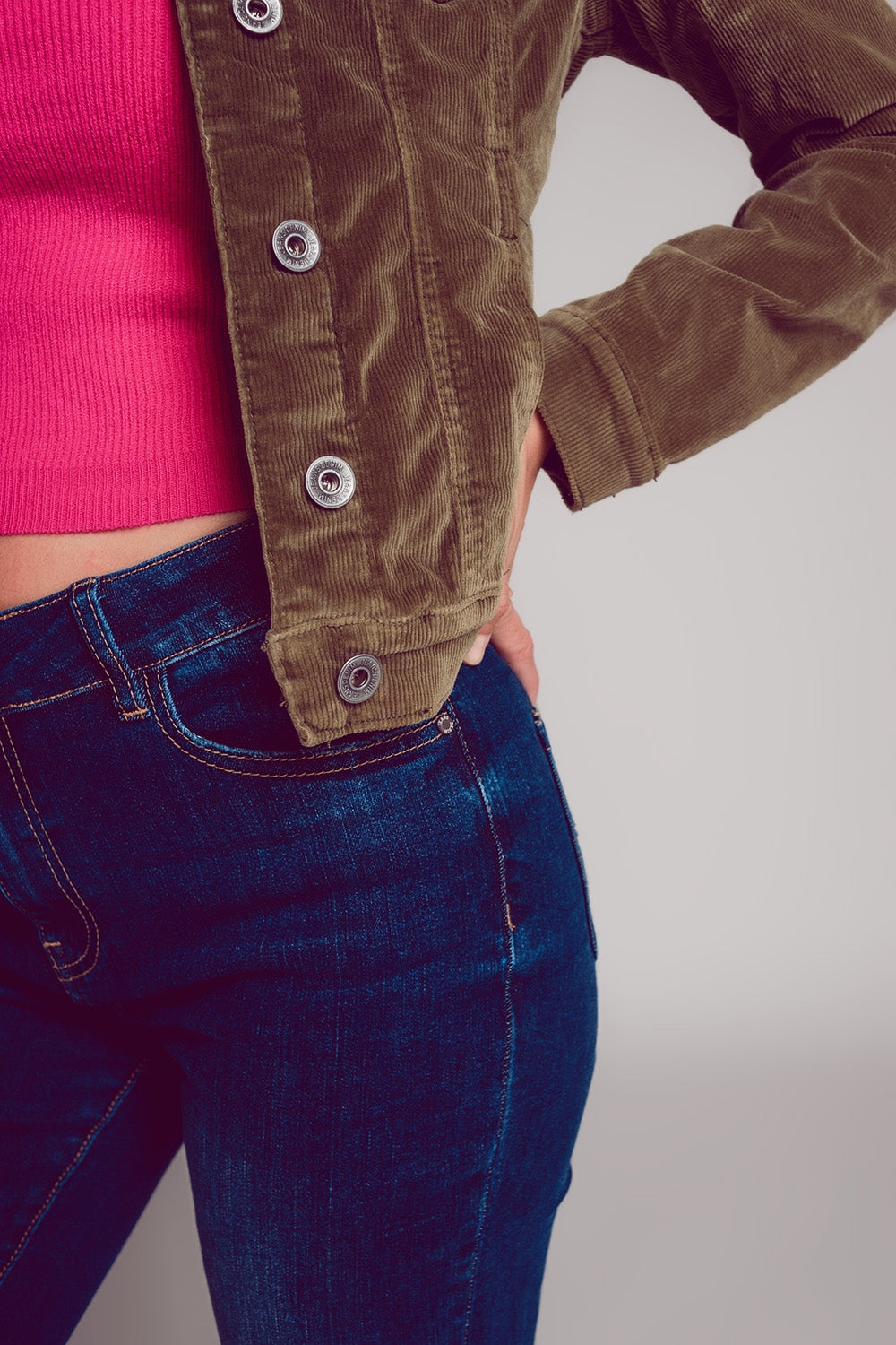 Khaki cropped cord jacket - Jackets