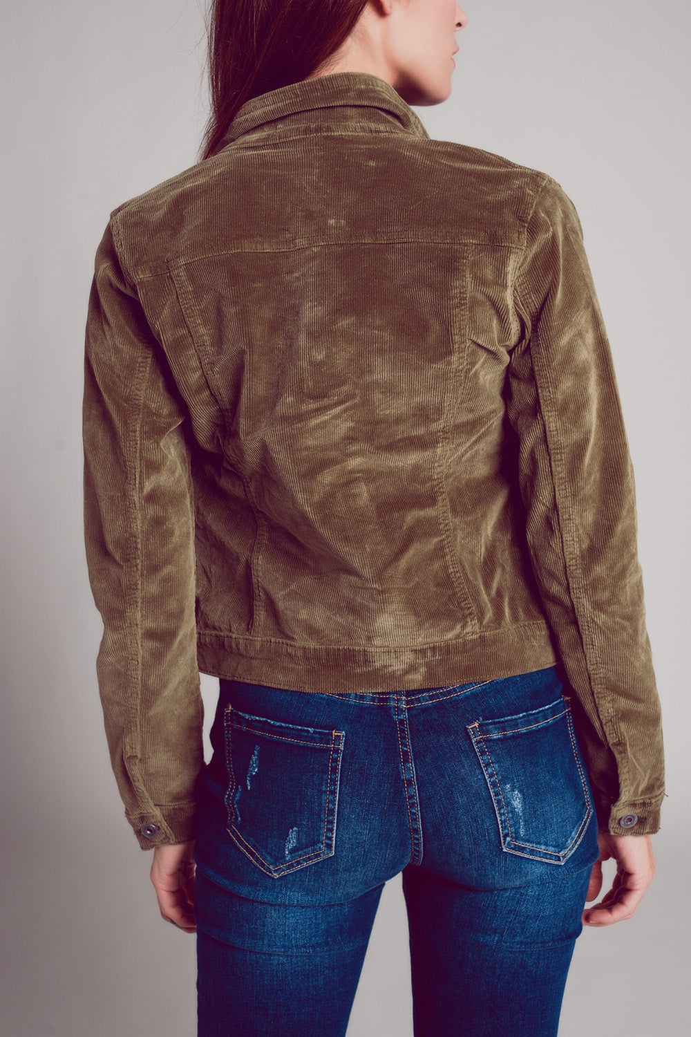 Khaki cropped cord jacket - Jackets