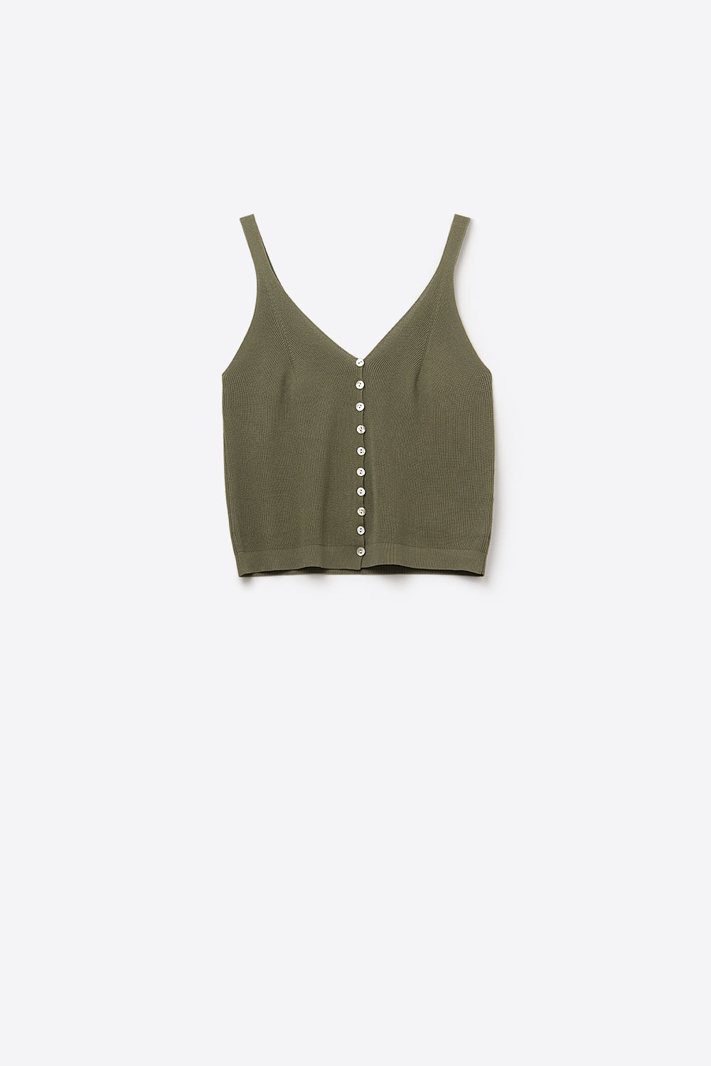 Khaki Knit Buttoned Crop Top - Tops