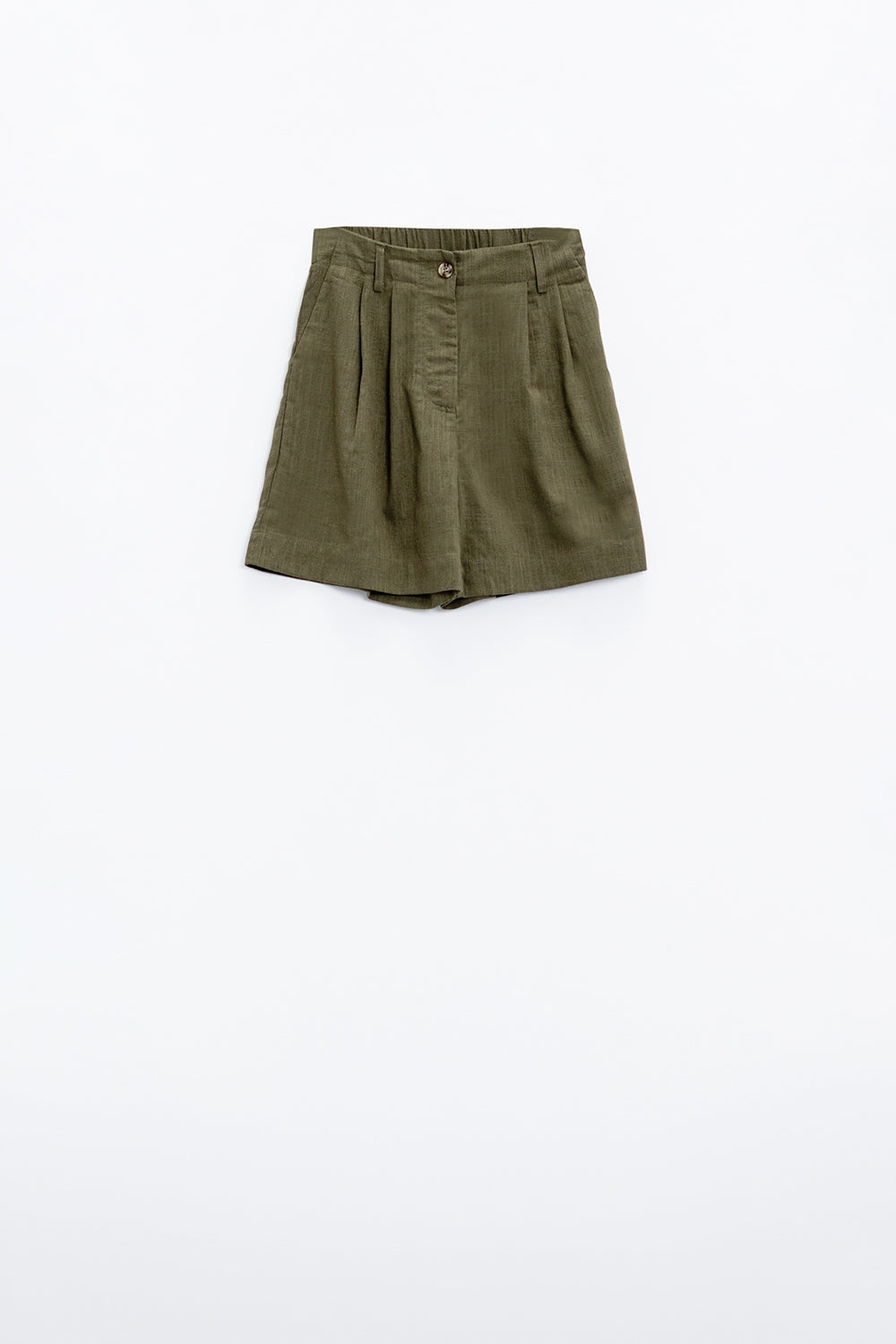Khaki Shorts With Pockets And Elastic Waist - Trousers