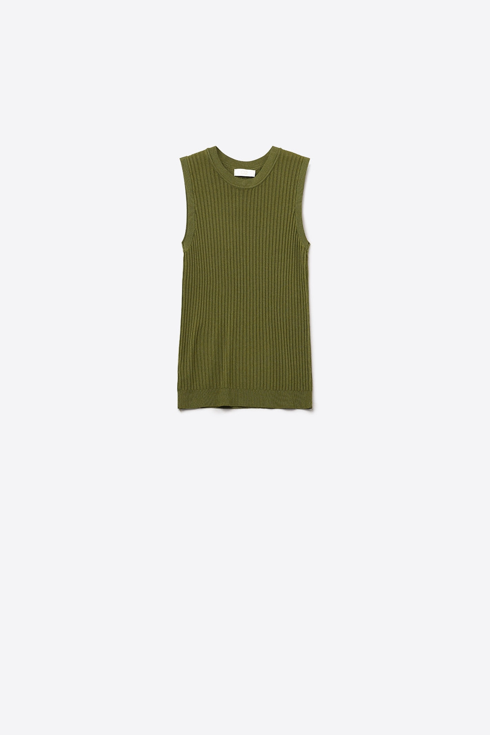 Khaki Sleeveless Ribbed knitted Top - Sweaters