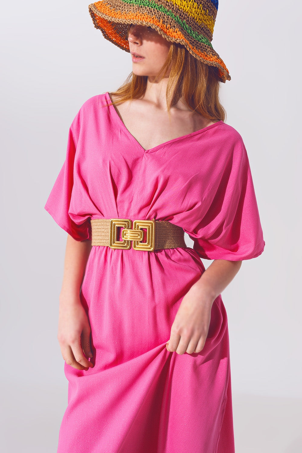 Kimono Sleeve Maxi Dress in Pink Q2 Dresses BoutiqueLua