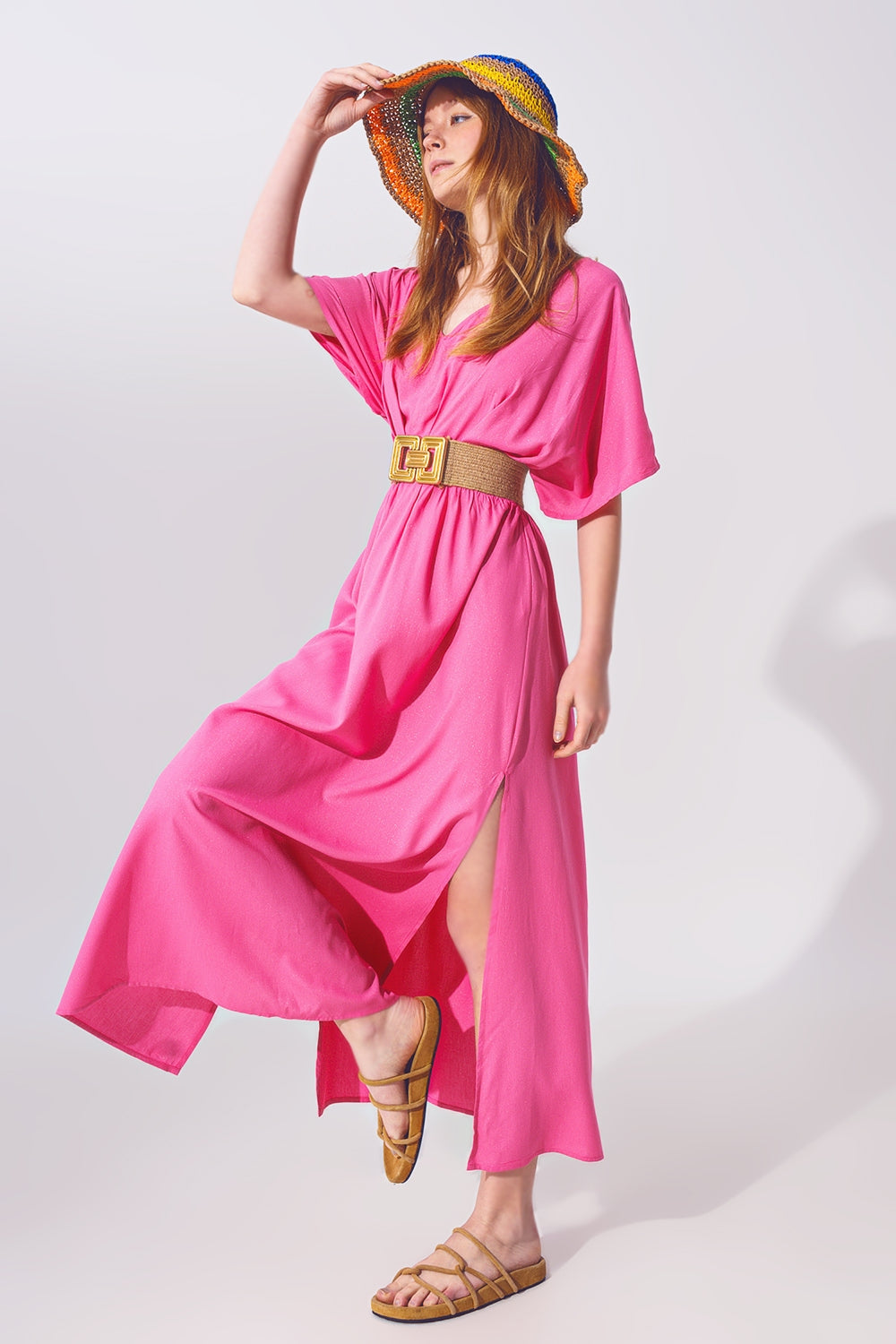 Kimono Sleeve Maxi Dress in Pink Q2 Dresses BoutiqueLua