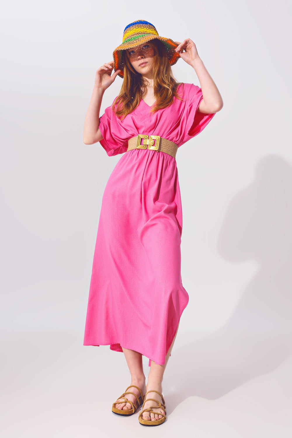 Kimono Sleeve Maxi Dress in Pink Q2 Dresses BoutiqueLua