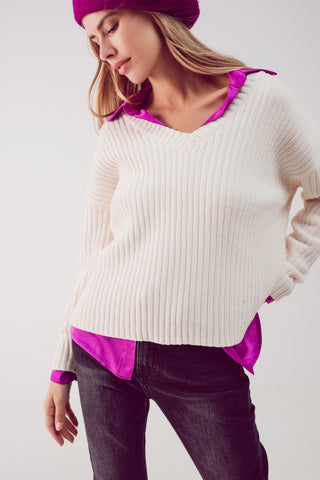 Pulôver de malha chenille creme