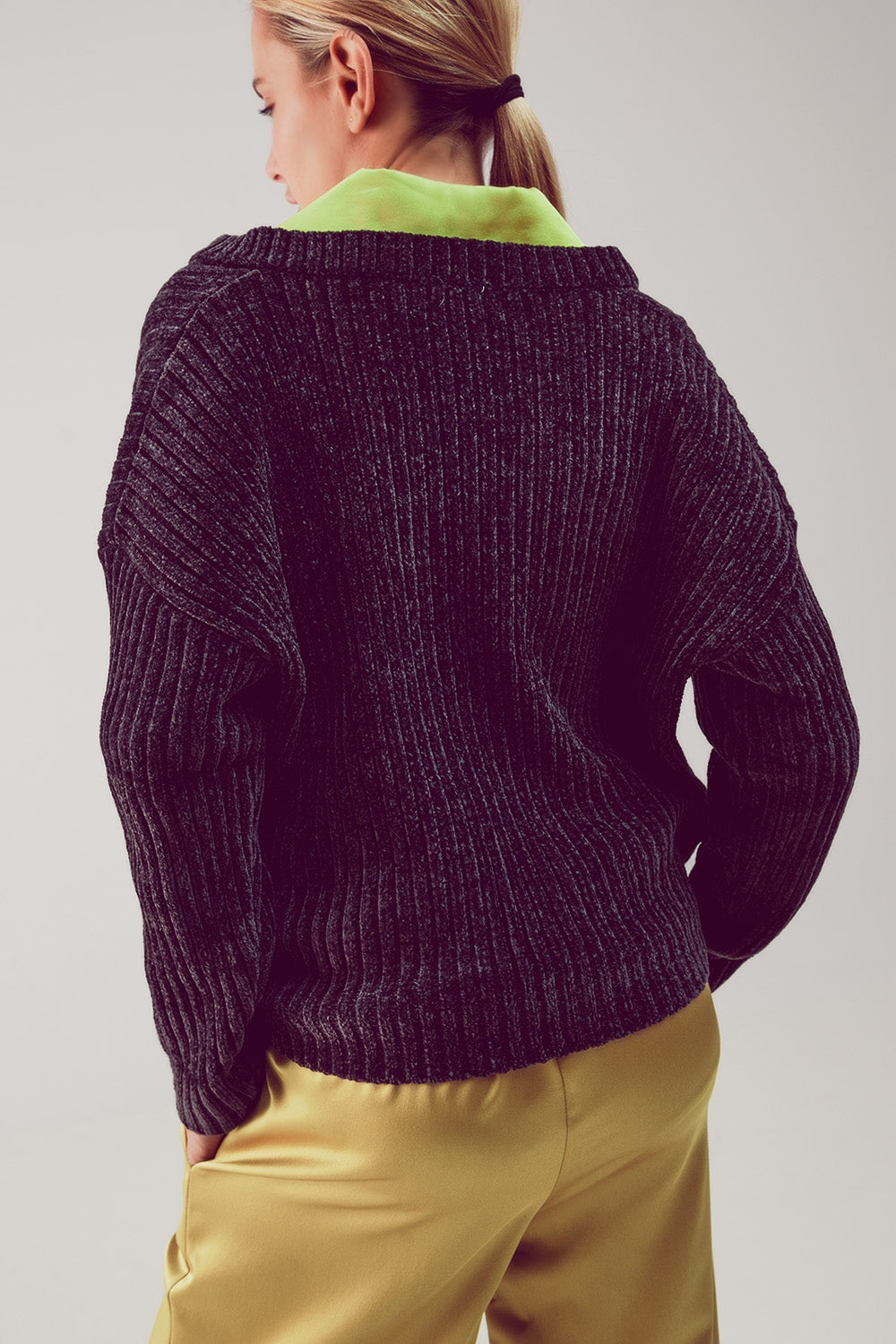 Knitted chenille jumper in dark grey Q2 Sweaters BoutiqueLua