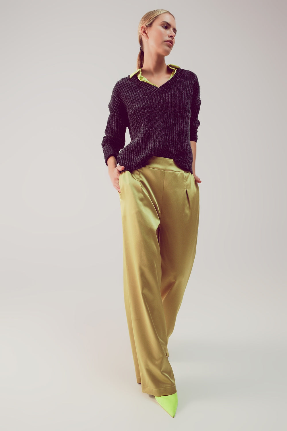 Knitted chenille jumper in dark grey Q2 Sweaters BoutiqueLua
