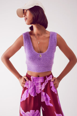 Top curto de malha roxo