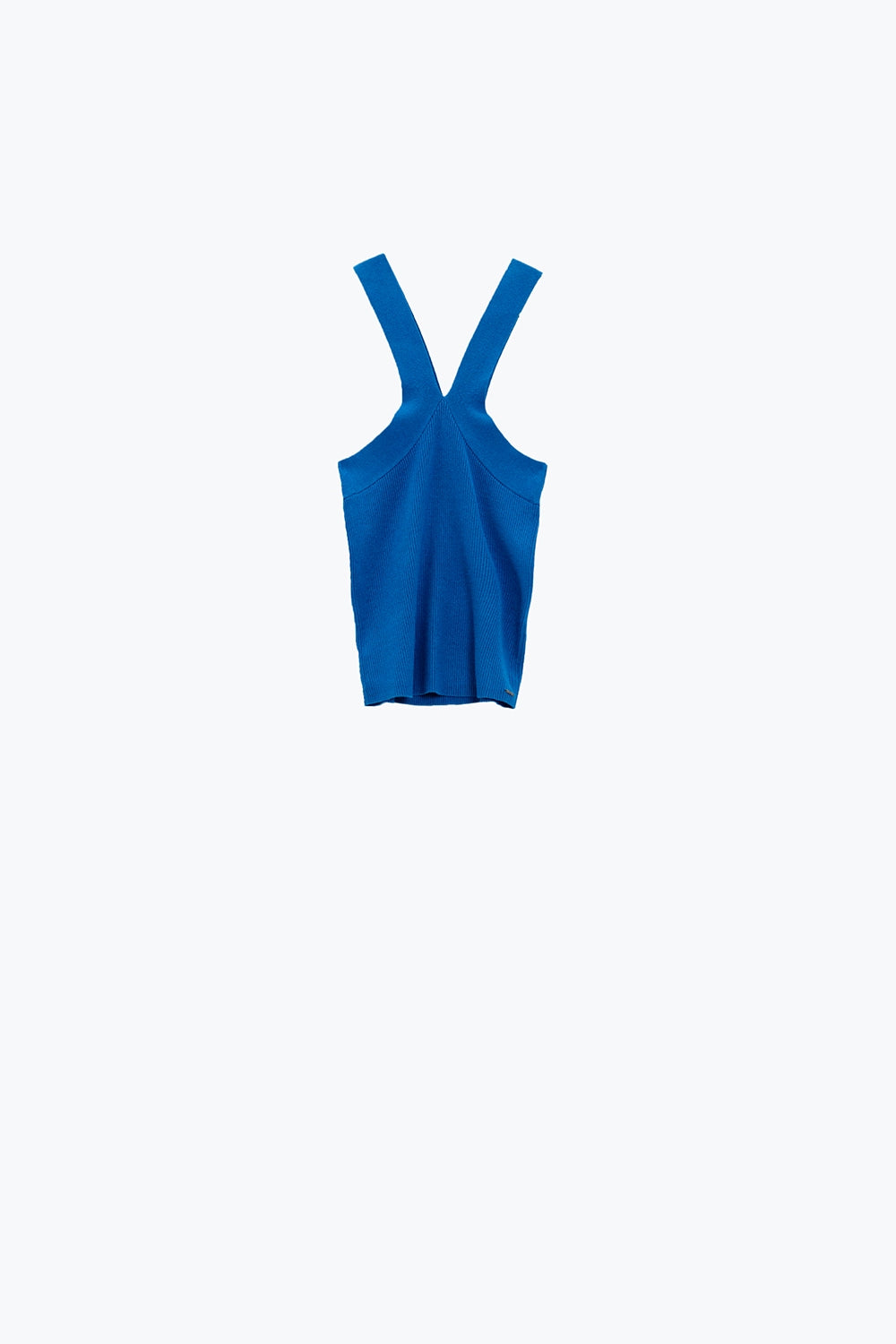 Haut court en tricot croisé sur le devant en bleu