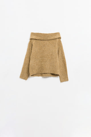 pull col bateau en tricot moelleux en beige