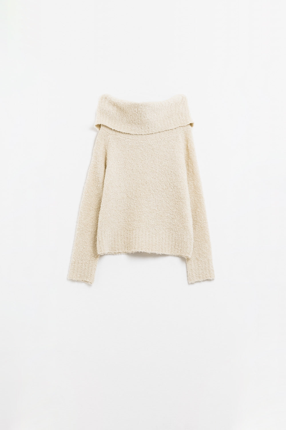 knitted fluffy boat neck sweater in cream - Jumpers