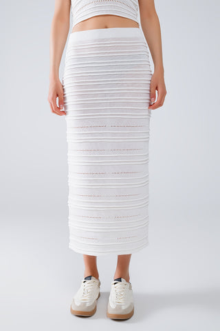 Jupe mi-longue en tricot blanc