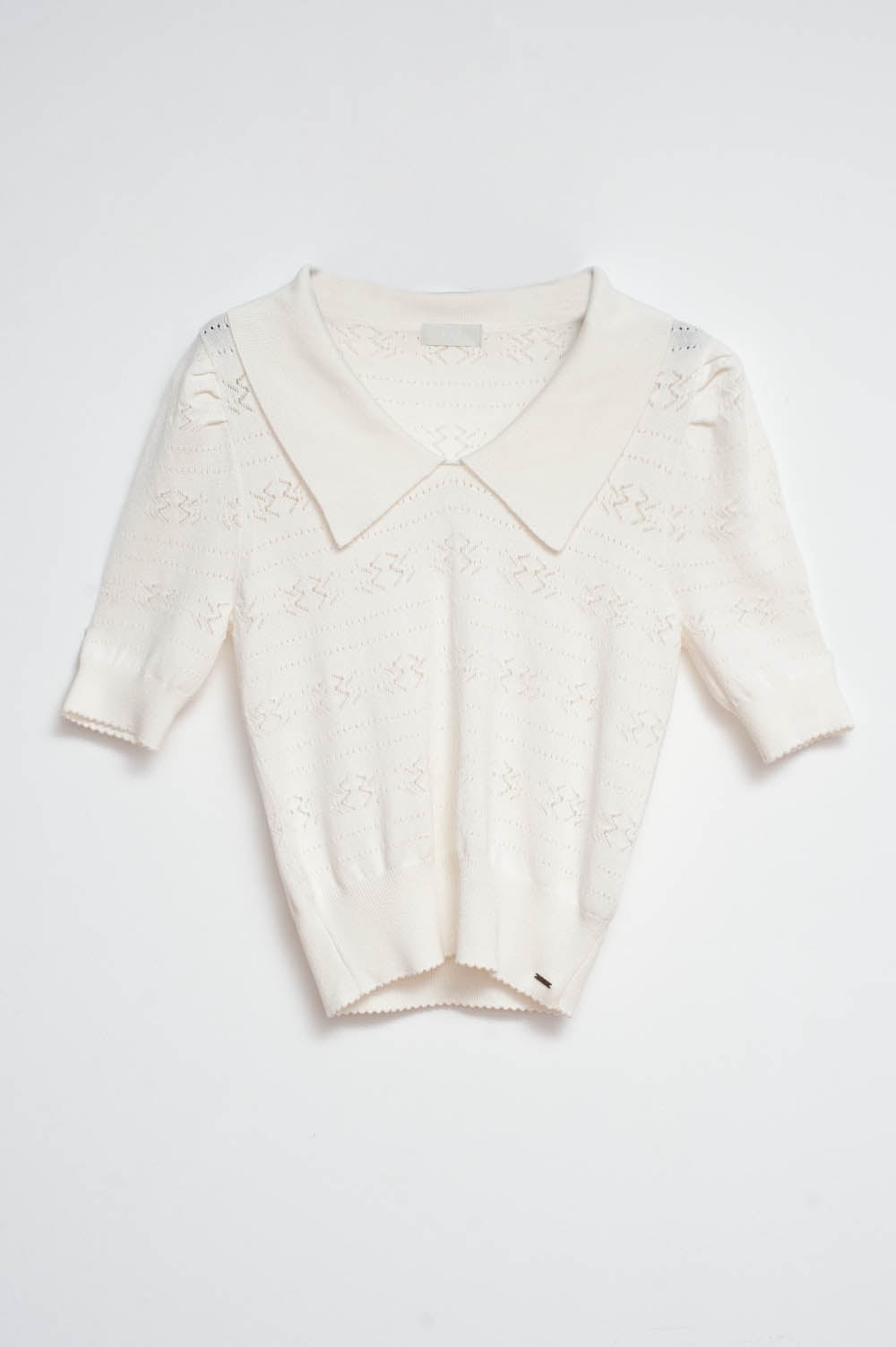 Knitted pointelle polo neck jumper in cream - Polos