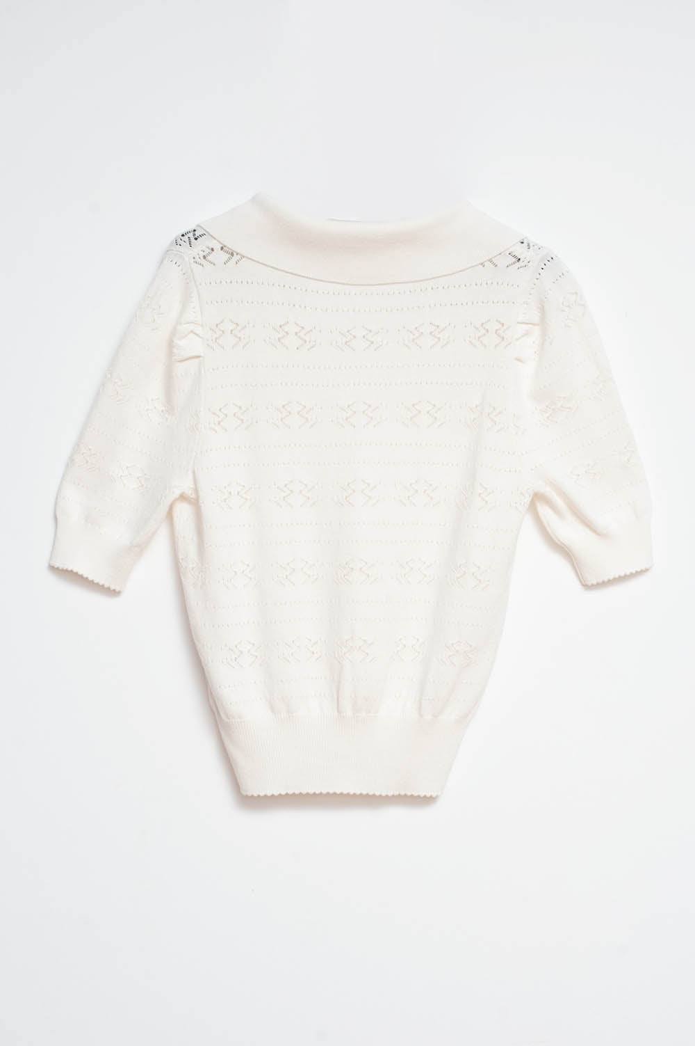 Knitted pointelle polo neck jumper in cream - Polos