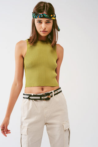 Knitted Tank Top in Army Green