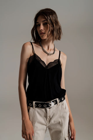Lace detail cami top in black