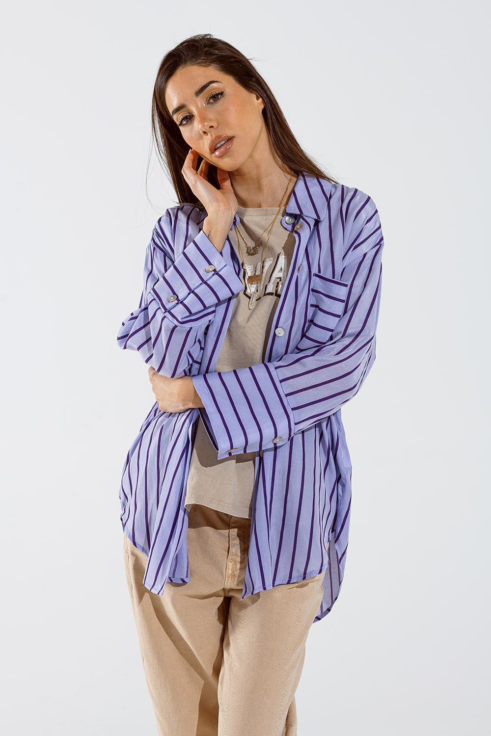 Lavander shirt with purple stripes and chest pockets - Shirts