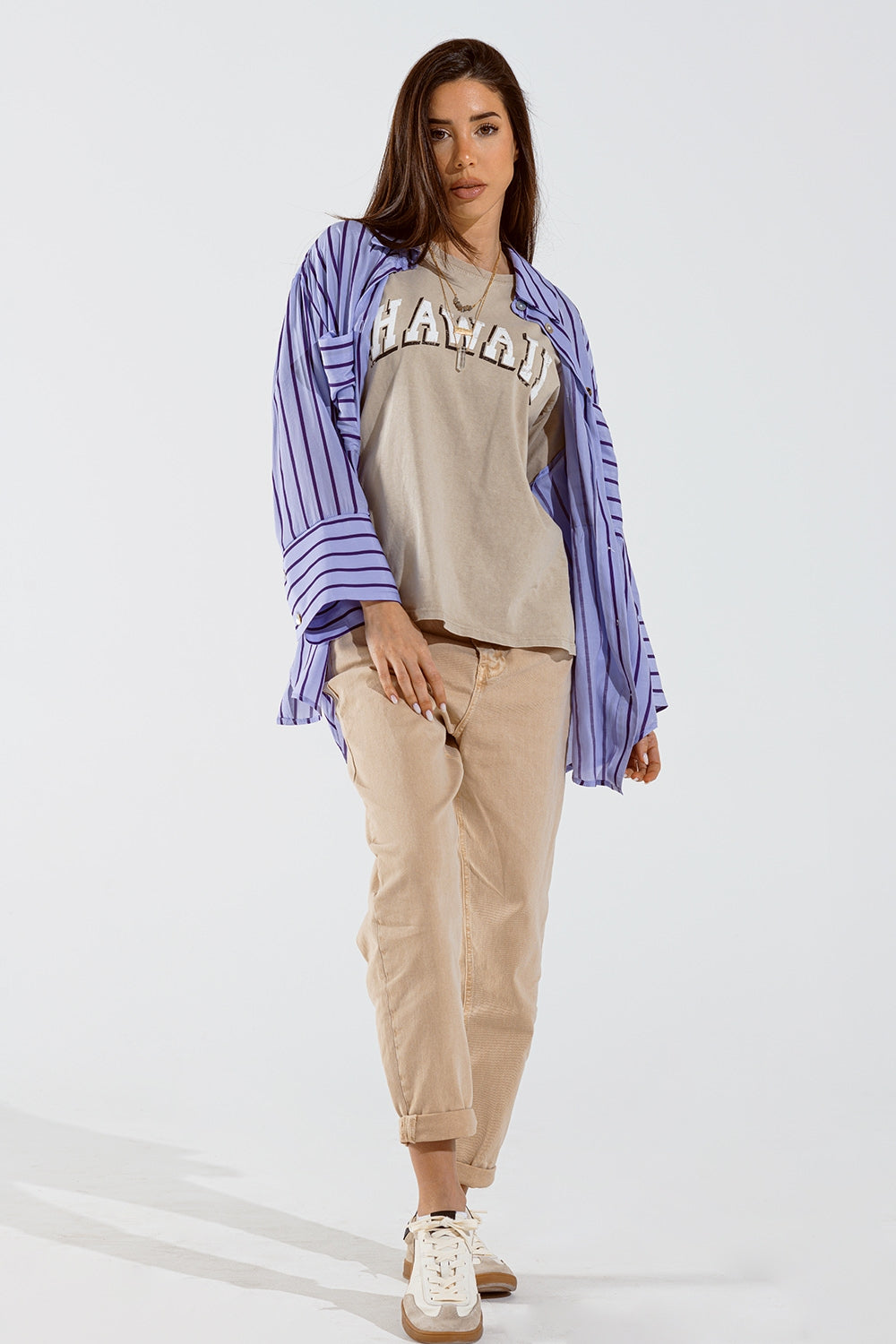 Lavander shirt with purple stripes and chest pockets - Shirts