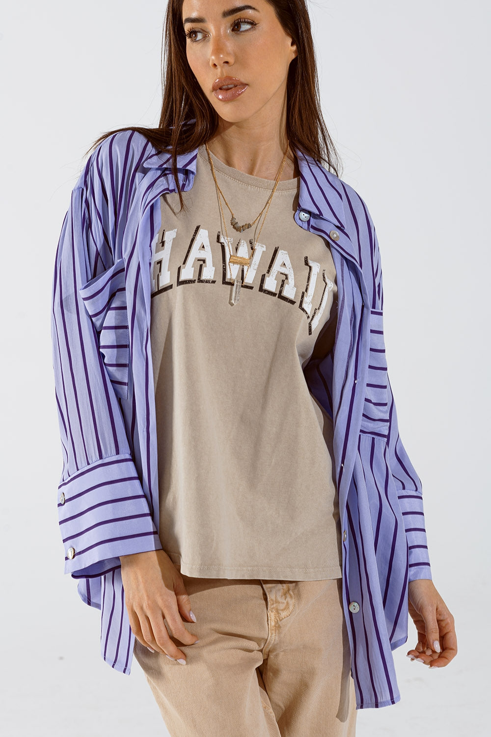 Lavander shirt with purple stripes and chest pockets - Shirts