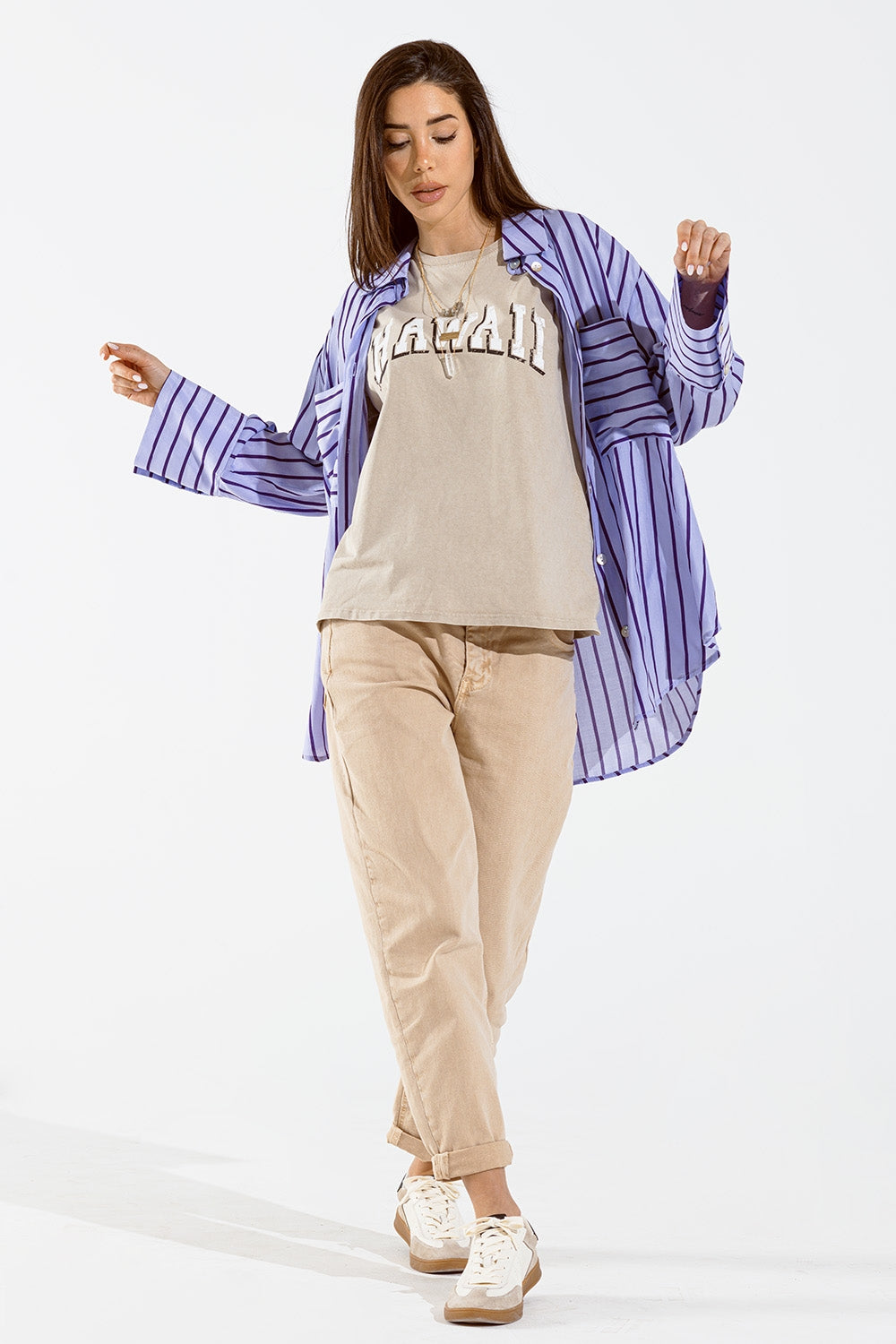 Lavander shirt with purple stripes and chest pockets - Shirts