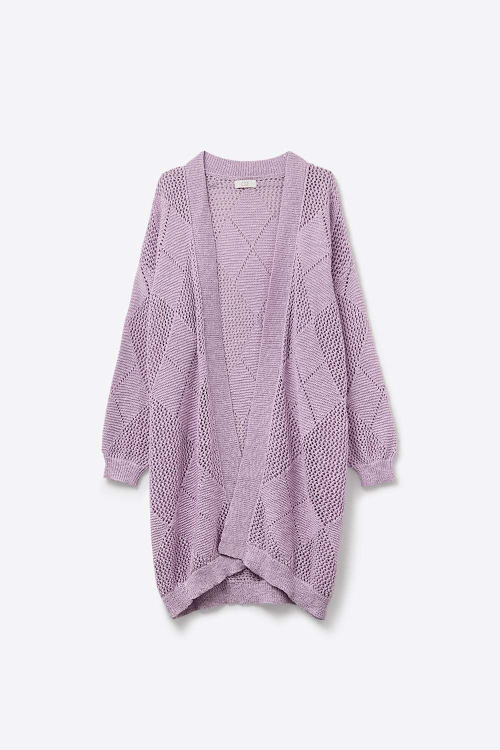 Lavender Draped Cardigan With Crochet Design - Cardigans