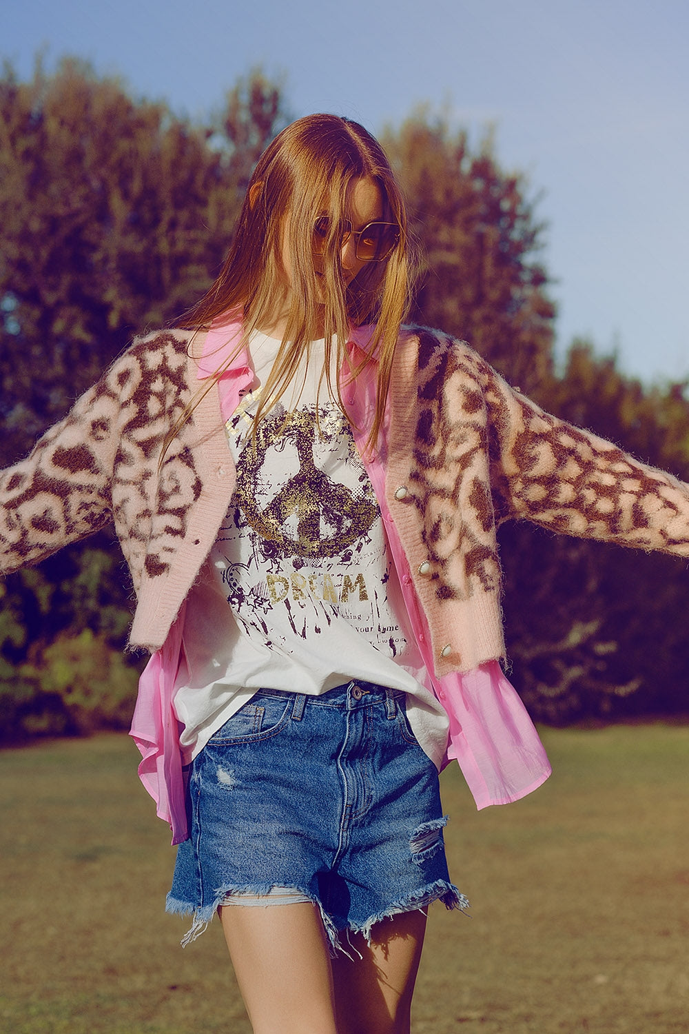 leopard print cardigan with wool in pink - Cardigans