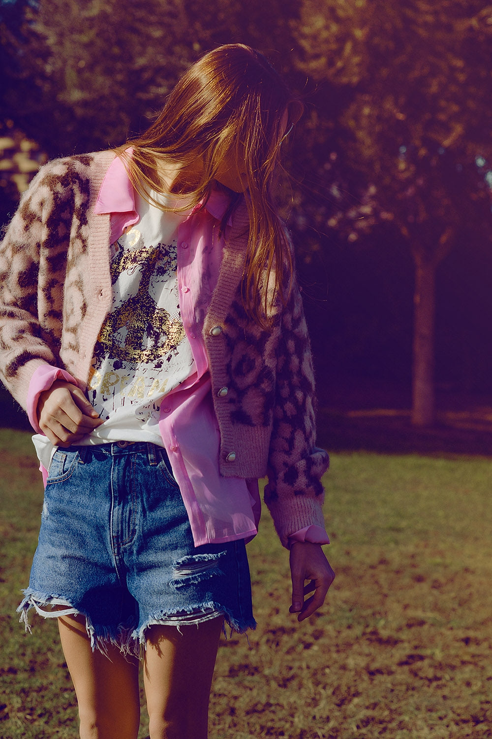 leopard print cardigan with wool in pink - Cardigans