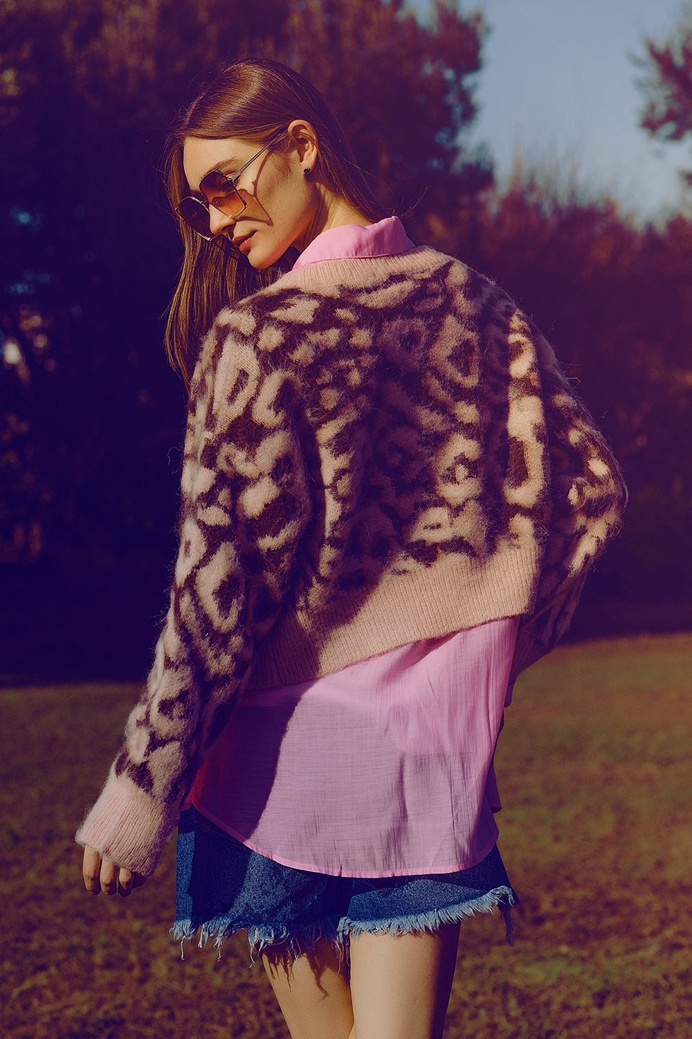 leopard print cardigan with wool in pink - Cardigans