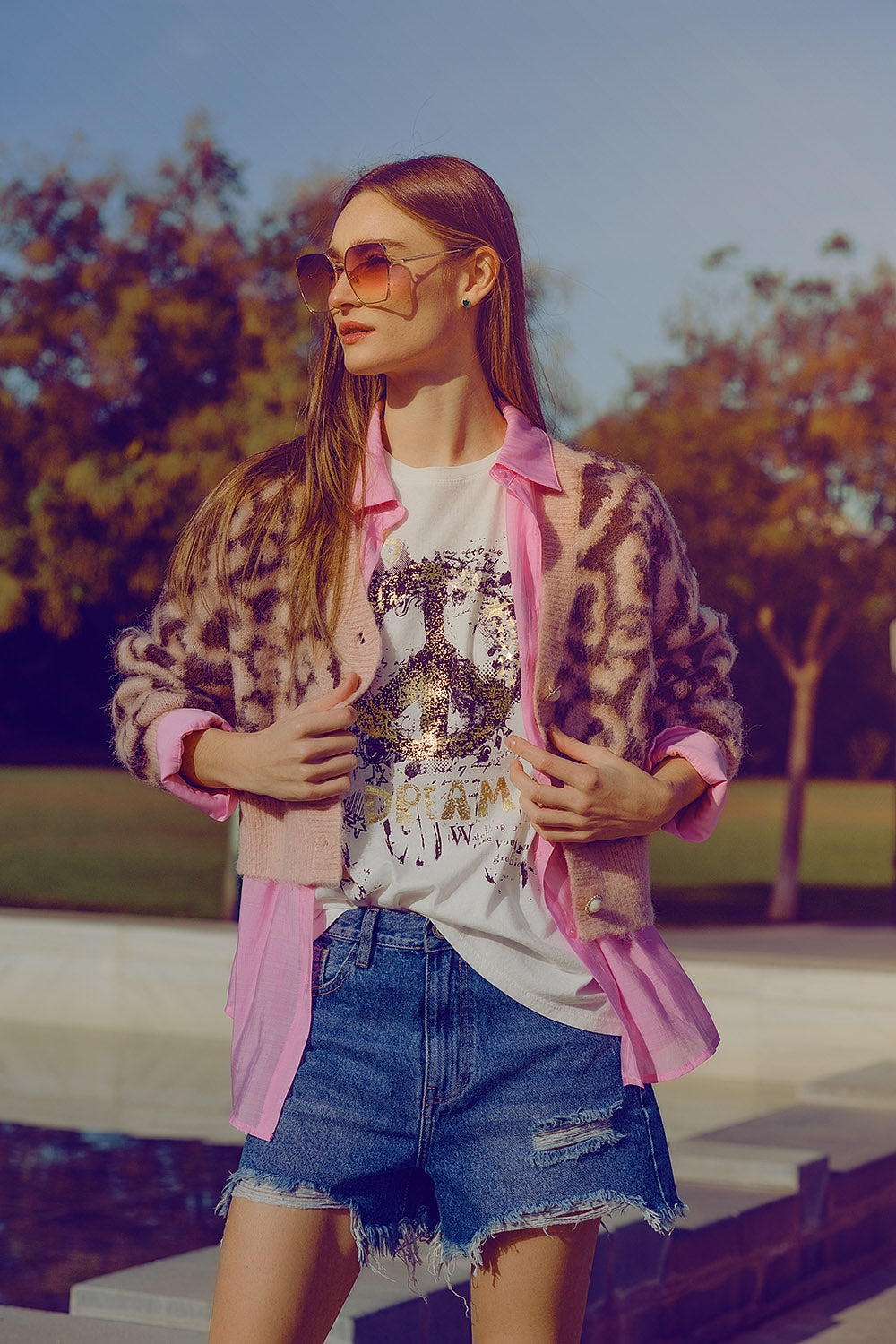 leopard print cardigan with wool in pink - Cardigans