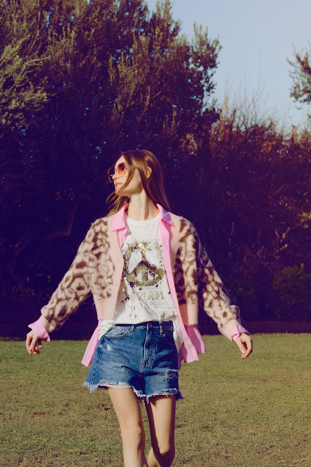 leopard print cardigan with wool in pink - Cardigans