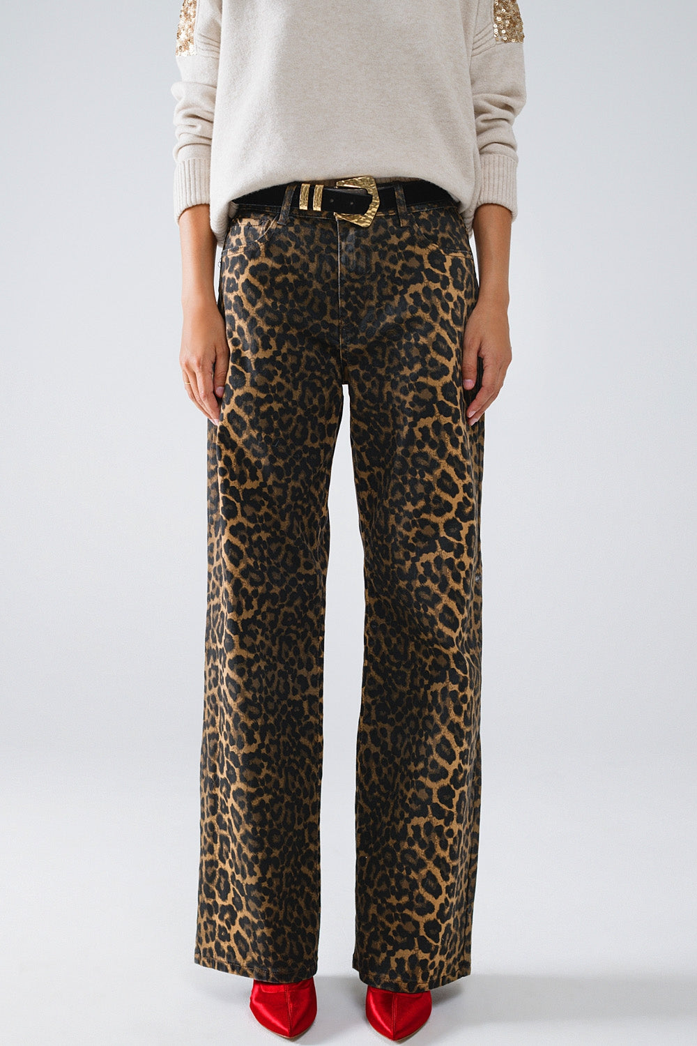 Leopard Print Straight Leg Jeans - Pants