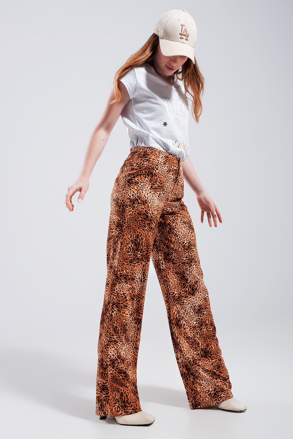 Leopard print wide leg pants in Brown Q2 Pants BoutiqueLua